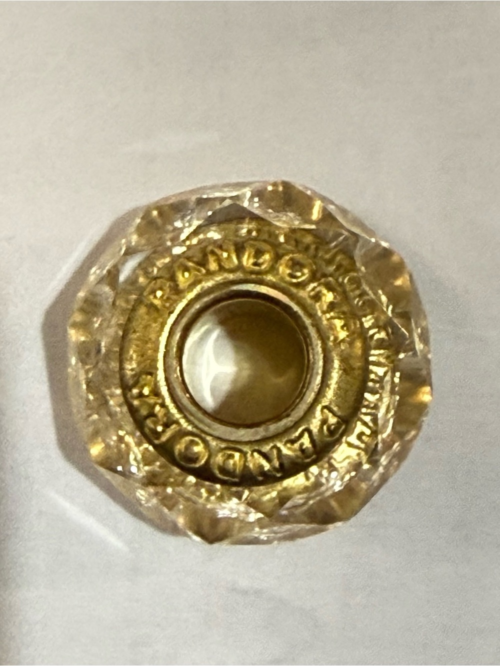 Vintage Pandora Gold Murano Crystal Spacer Charm - Clear and Gold - Picture 2 of 2